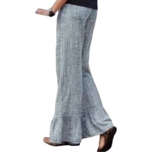 Soft Surroundings Raliegh Gauze Grey Blue Ruffle Hem Pants Lightweight Sz LP